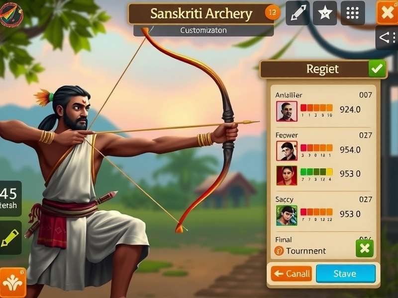 Sanskriti Archery gameplay screenshot showing traditional Indian archery